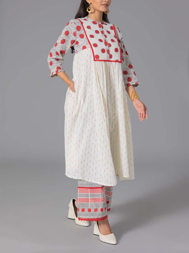Red Cotton Flex Kurta and Pant Set