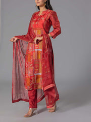 Red Printed Suit Set