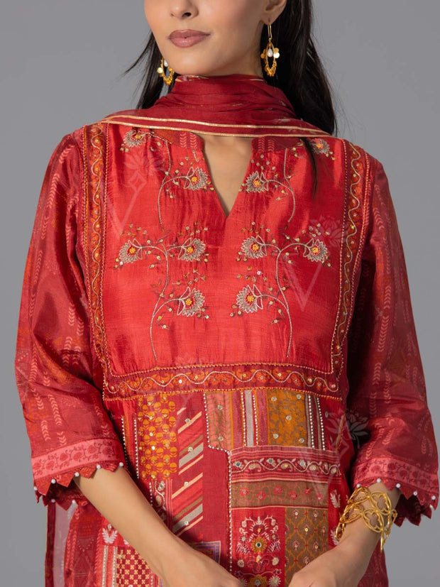 Red Printed Suit Set