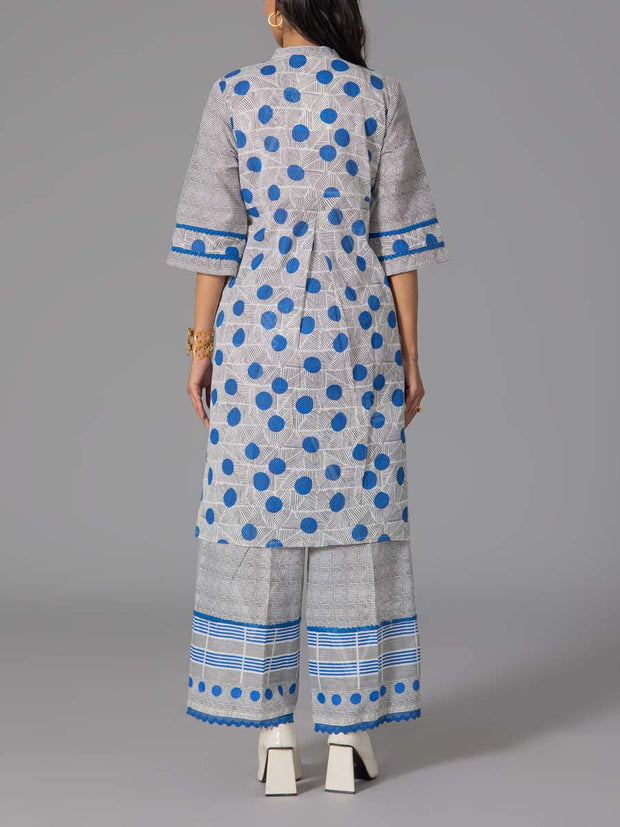 Blue Cotton Flex Kurta and Pant Set