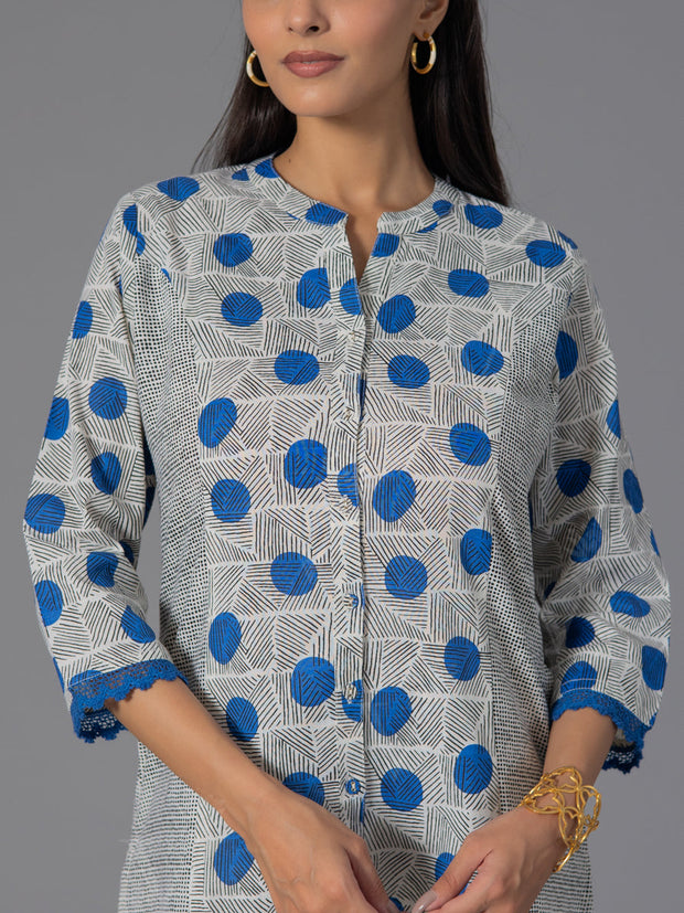 Blue Cotton Flex Kurta and Pant Set