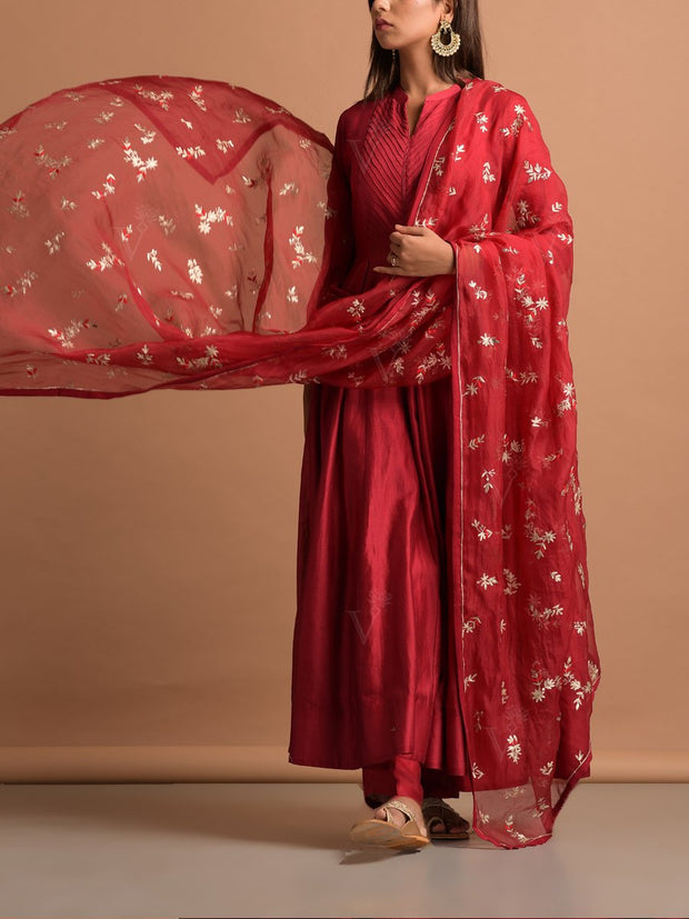 Red Chanderi Suit Set