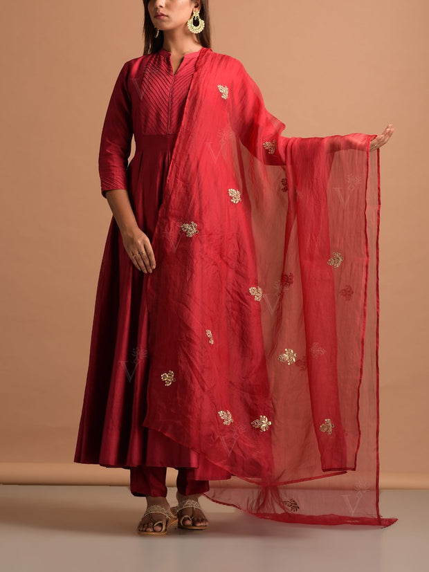 Red Organza Embroidery Dupatta