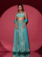 Light Blue Crepe Printed Lehenga Set