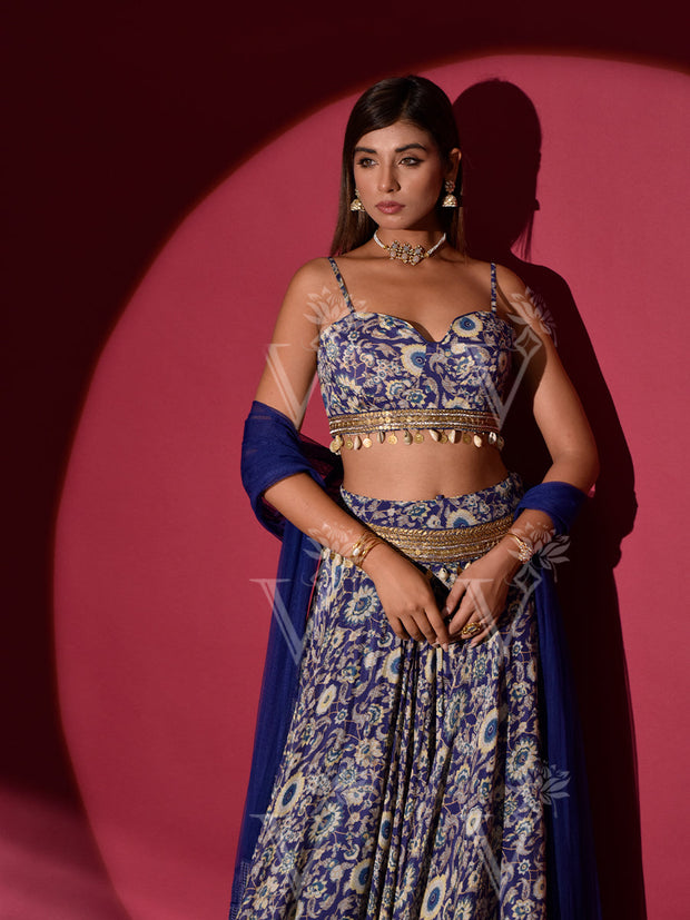 Cobalt Blue Crepe Lehenga Set