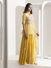 Lemon Yellow Organza Peplum Palazzo Set