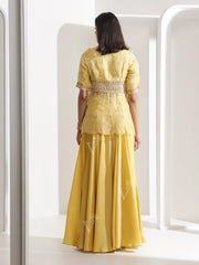 Lemon Yellow Organza Peplum Palazzo Set