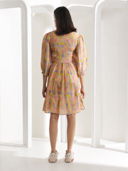 Caramel Abstract Print Knee Length Dress