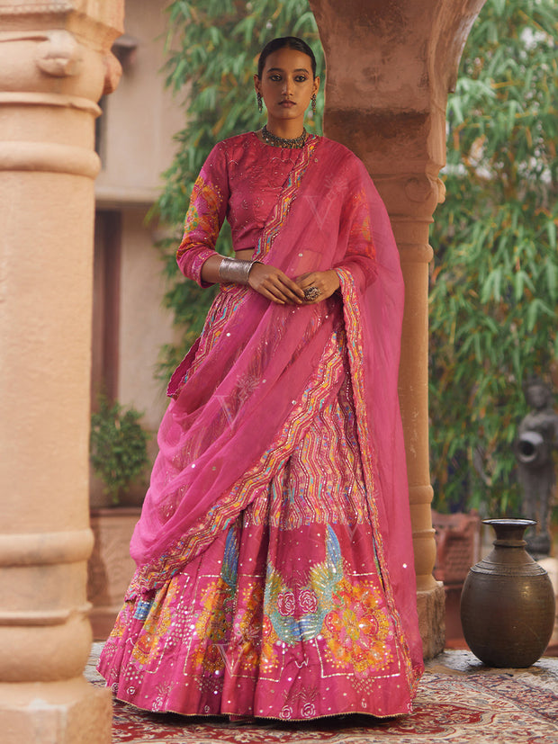 Pink Vasansi Silk Printed Lehenga Set