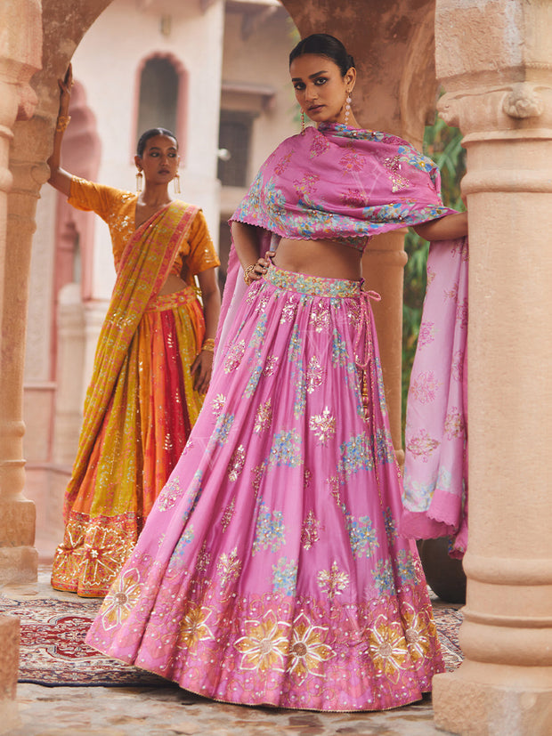 Lavender Vasansi Silk Gota Patti Printed Lehenga Set