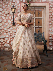 Beige Tissue Bridal Lehenga Set