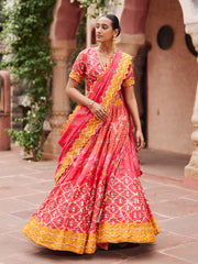 Red Vasansi Silk Gota Patti Printed Lehenga Set