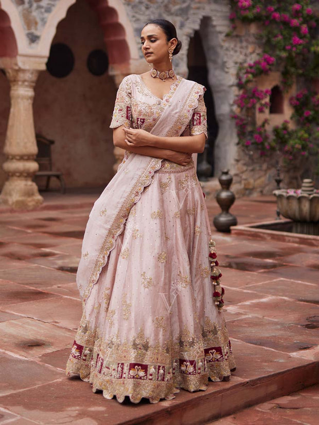 Beige Tissue Lehenga Set