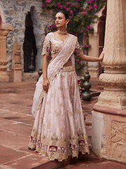 Beige Tissue Lehenga Set