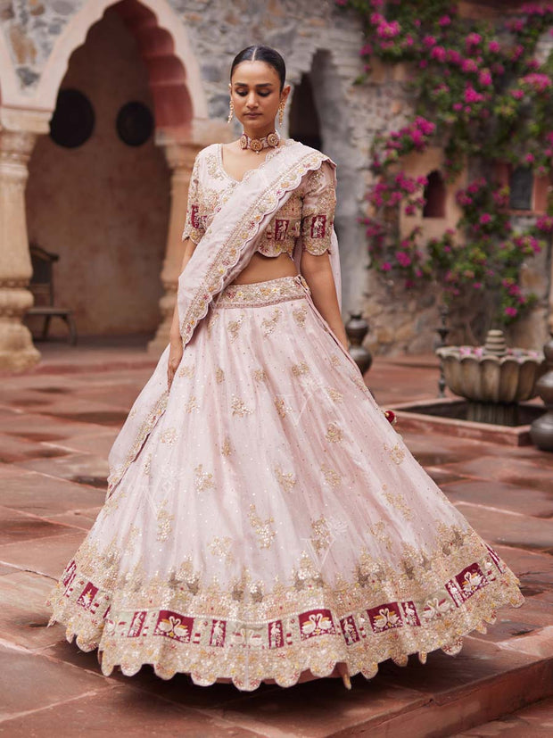 Beige Tissue Lehenga Set