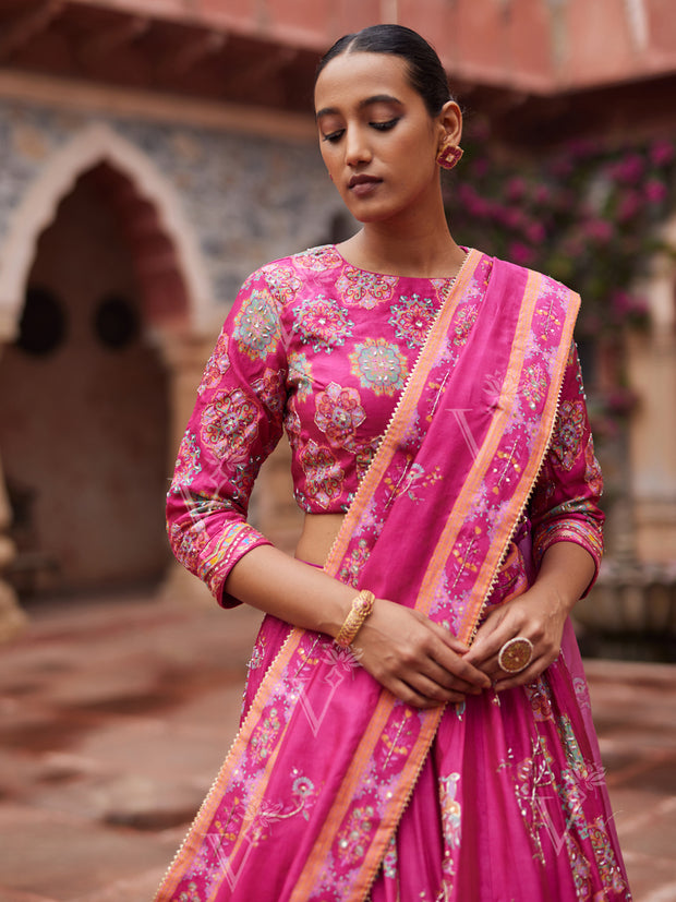 Pink Vasansi Silk Printed Lehenga Set