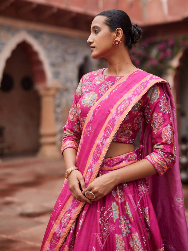 Pink Vasansi Silk Printed Lehenga Set