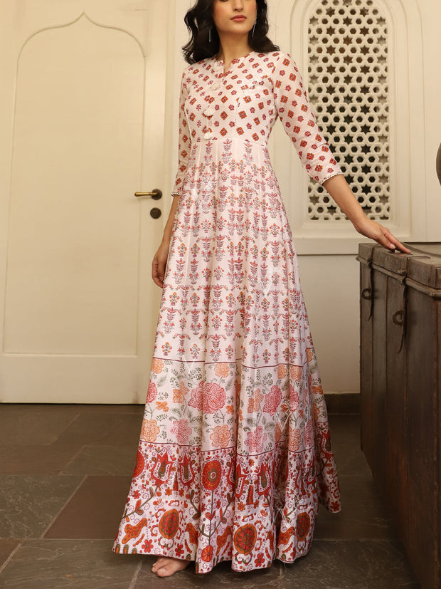 Off White Vasansi Silk Anarkali Printed Gown