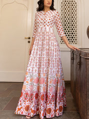 Off White Vasansi Silk Anarkali Printed Gown