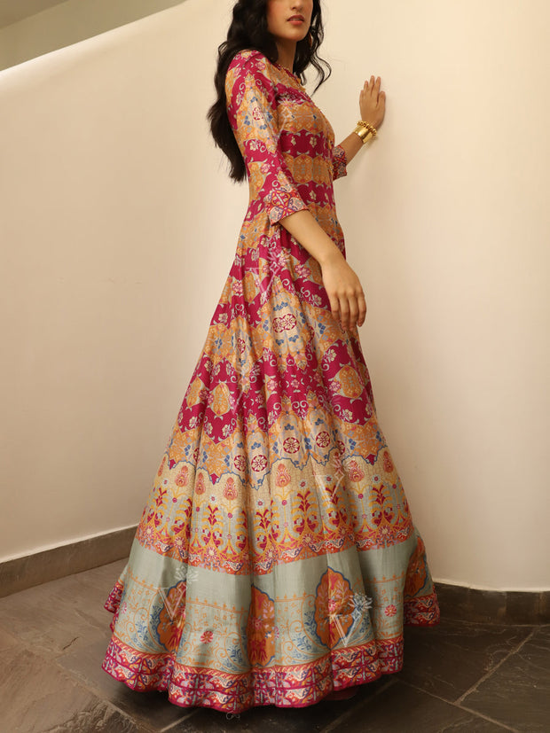 Pink Vasansi Silk Printed Anarkali Gown