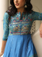 Blue Vasansi Silk Printed Anarkali Gown