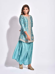 Pine Vasansi Silk Bandhani Kurta and Dhoti Pants Set