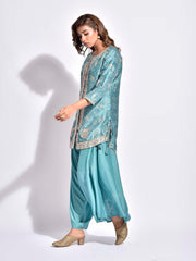 Pine Vasansi Silk Bandhani Kurta and Dhoti Pants Set