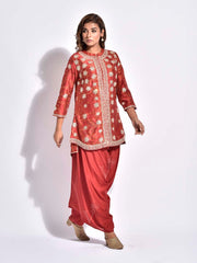 Brown Vasansi Silk Bandhani Kurta and Dhoti Pants Set