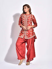 Brown Vasansi Silk Bandhani Kurta and Dhoti Pants Set