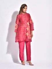 Raspberry Pink Embroidered Organza Co-Ord Set