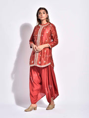 Brown Vasansi Silk Bandhani Kurta and Dhoti Pants Set