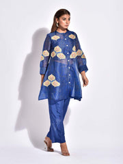 Blue Embroidered Organza Co-ord Set