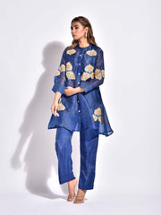 Blue Embroidered Organza Co-ord Set