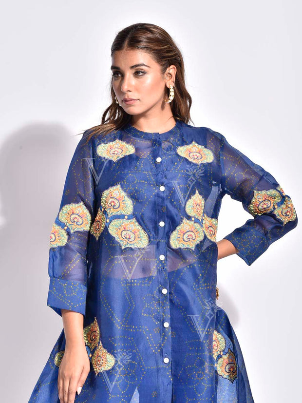 Blue Embroidered Organza Co-ord Set