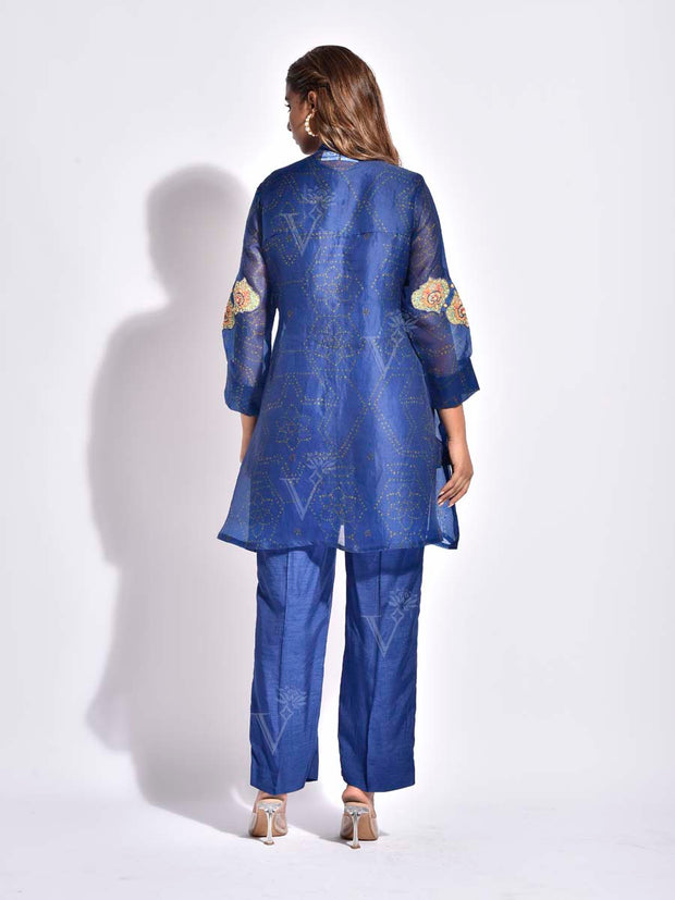 Blue Embroidered Organza Co-ord Set