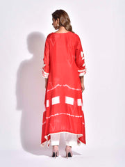 Red Embroidered Silk Asymmetric Kurta Set