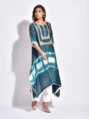 Sea Green Embroidered Asymmetric Kurta Set