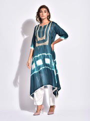 Sea Green Embroidered Asymmetric Kurta Set