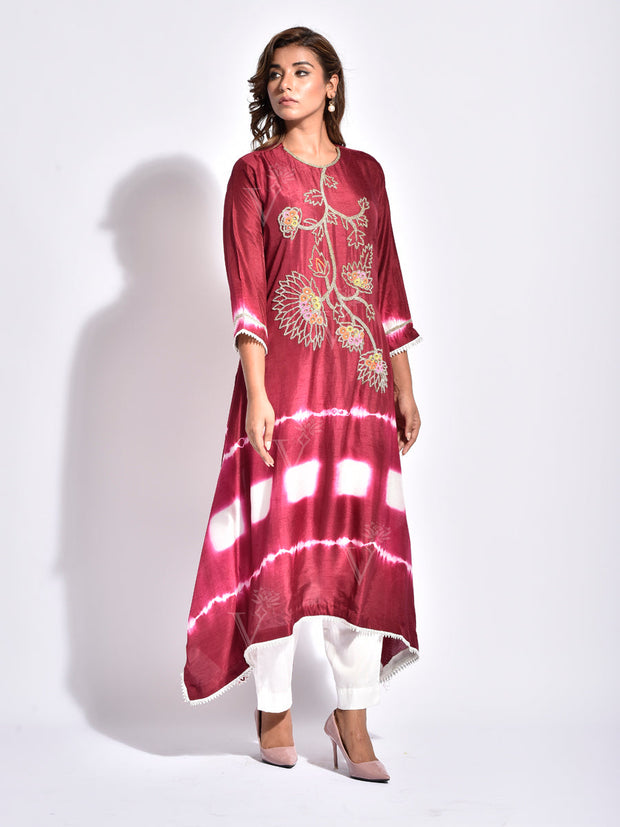 Jazzberry Pink Silk Embroidered Kurta Set