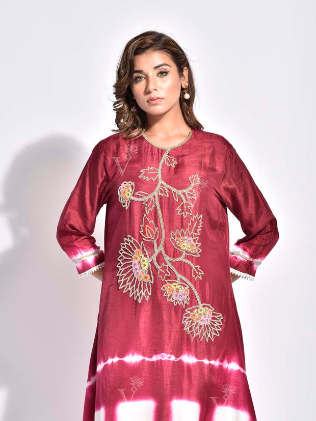 Jazzberry Pink Silk Embroidered Kurta Set