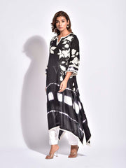 Black Embroidered Asymmetric Kurta Set