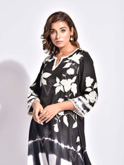 Black Embroidered Asymmetric Kurta Set