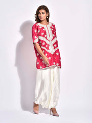 Pink Embroidered Silk Kurta and Harem Pants Set