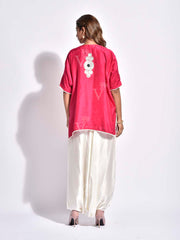 Pink Embroidered Silk Kurta and Harem Pants Set