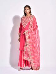 Pink Embroidered Silk Kurta and Sharara Set