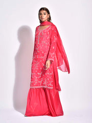 Pink Georgette Embroidered Sharara Set