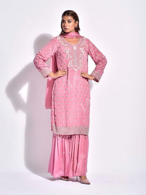 Pink Embroidered Sharara Set