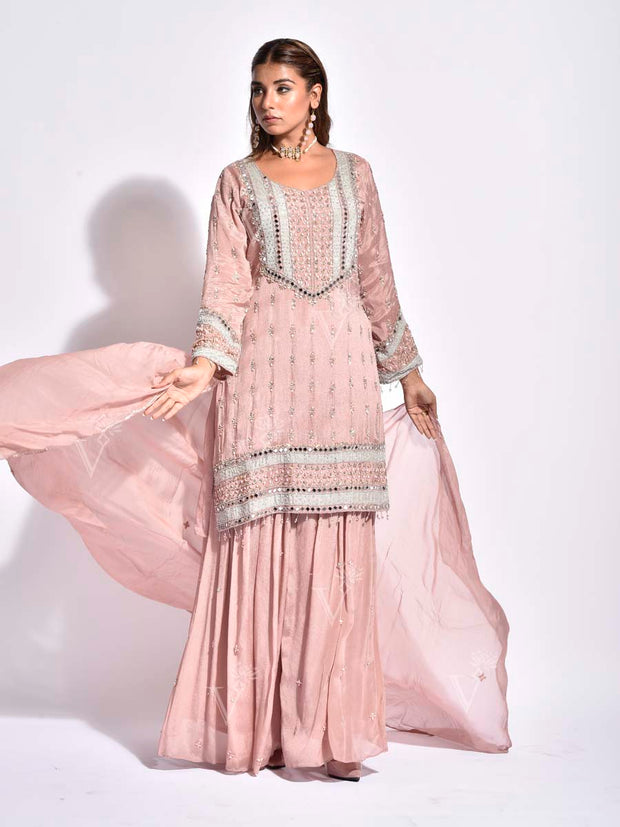 Dusty Pink Embroidered Palazzo Set