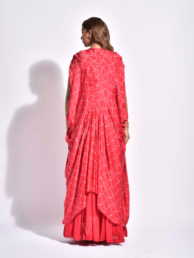 Pink Crepe Embroidered Cape and Skirt Set