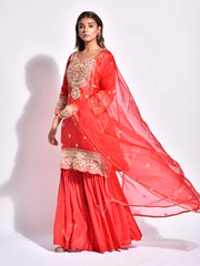 Red Gotta Patti Sharara Set